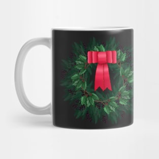 Christmas Wreath |Red Satin Bow | Berries and Holly by Cherie(c)2021 Mug